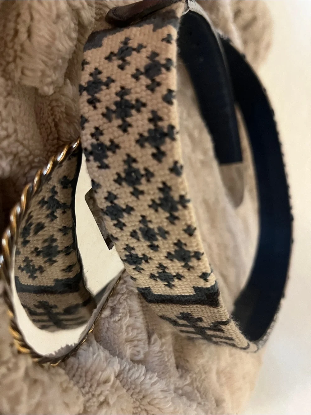 Western Woven Pattern Leather Accent Belt with Decorative Buckle